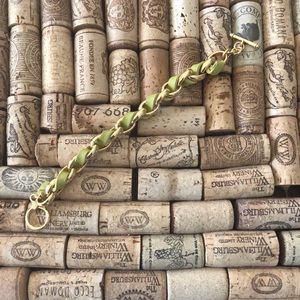 Lulu Avenue Gold and lime green leather bracelet